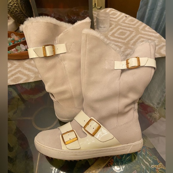 Danbury Shearling White Suede/Patent Leather Tall Boots - Picture 2 of 12